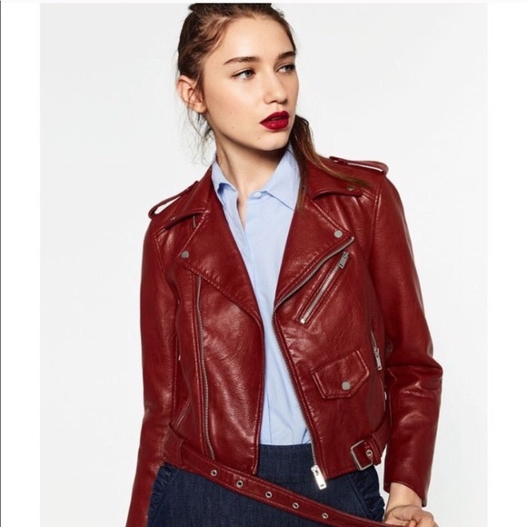 zara red faux leather jacket